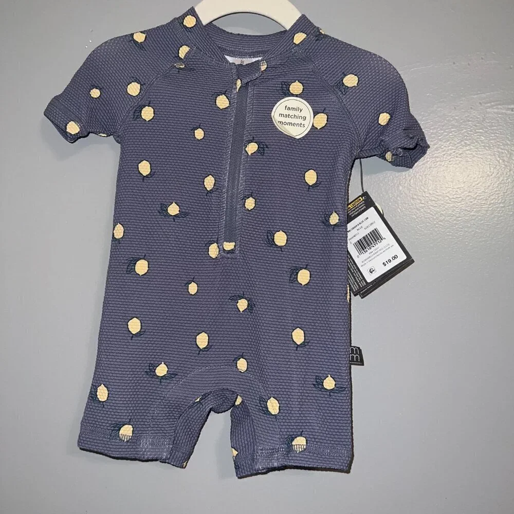 NWT Modern Moments by Gerber Baby Rash Guard Swimsuit Blue Lemons Size 3-6M